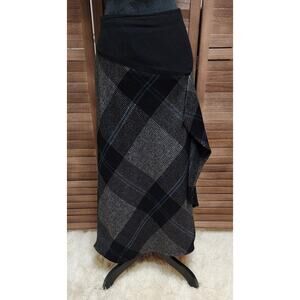 Soft Surroundings Maxi Wool Medium M Black Glen Plaid Westin Ruffle Drape Skirt